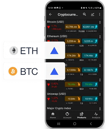 Mobile phone showing various Cryptocurrency price trends
